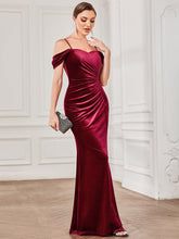 Load image into Gallery viewer, Color=Burgundy | Sweetheart Neck Off Shoulders Fishtail Wholesale Evening Dresses-Burgundy 3