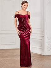 Load image into Gallery viewer, Color=Burgundy | Sweetheart Neck Off Shoulders Fishtail Wholesale Evening Dresses-Burgundy 4