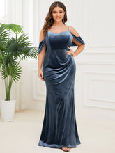Load image into Gallery viewer, Color=Dusty Navy | Off Shoulders Fishtail Wholesale Evening Dresses with Spaghetti Straps-Dusty Navy 1