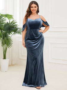 Color=Dusty Navy | Off Shoulders Fishtail Wholesale Evening Dresses with Spaghetti Straps-Dusty Navy 1