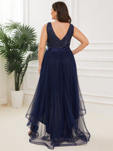 Load image into Gallery viewer, Color=Navy Blue | Sparkling Wholesale Evening Dresses with Asymmetrical Hem Deep V Neck-Navy Blue 3