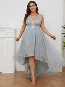 Color=Silver | Sparkling Wholesale Evening Dresses with Asymmetrical Hem Deep V Neck-Silver 1