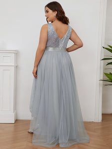 Color=Silver | Sparkling Wholesale Evening Dresses with Asymmetrical Hem Deep V Neck-Silver 2