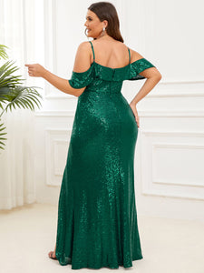 Color=Dark Green | Plus Size Fishtail Sweetheart Neck Split Wholesale Evening Dresses-Dark Green 2