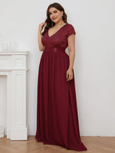 Load image into Gallery viewer, Color=Burgundy | Deep V Neck Pencil Wholesale Evening Dresses with Short Sleeves-Burgundy 3