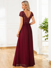 Load image into Gallery viewer, Color=Burgundy | Deep V Neck Pencil Wholesale Evening Dresses with Short Sleeves-Burgundy 2