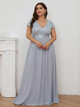 Load image into Gallery viewer, Color=Silver | Deep V Neck Pencil Wholesale Evening Dresses with Short Sleeves-Silver 1