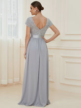 Load image into Gallery viewer, Color=Silver | Deep V Neck Pencil Wholesale Evening Dresses with Short Sleeves-Silver 2