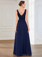 Load image into Gallery viewer, Color=Navy Blue | Deep V Neck A Line Sleeveless Wholesale Bridesmaid Dresses-Navy Blue 2
