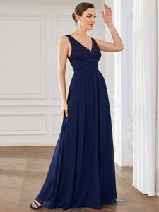 Color=Navy Blue | Deep V Neck A Line Sleeveless Wholesale Bridesmaid Dresses-Navy Blue 3