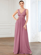 Load image into Gallery viewer, Color=Orchid | Deep V Neck A Line Sleeveless Wholesale Bridesmaid Dresses-Orchid 1