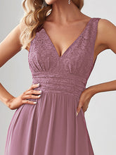 Load image into Gallery viewer, Color=Orchid | Deep V Neck A Line Sleeveless Wholesale Bridesmaid Dresses-Orchid 5