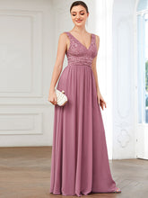 Load image into Gallery viewer, Color=Orchid | Deep V Neck A Line Sleeveless Wholesale Bridesmaid Dresses-Orchid 2