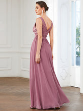 Load image into Gallery viewer, Color=Orchid | Deep V Neck A Line Sleeveless Wholesale Bridesmaid Dresses-Orchid 3