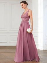 Load image into Gallery viewer, Color=Orchid | Deep V Neck A Line Sleeveless Wholesale Bridesmaid Dresses-Orchid 4