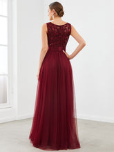Load image into Gallery viewer, Color=Burgundy | Sleeveless A Line Wholesale Bridesmaid Dresses with Round Neck-Burgundy 2