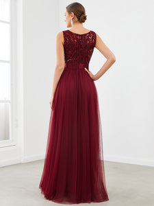 Color=Burgundy | Sleeveless A Line Wholesale Bridesmaid Dresses with Round Neck-Burgundy 2