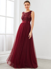 Load image into Gallery viewer, Color=Burgundy | Sleeveless A Line Wholesale Bridesmaid Dresses with Round Neck-Burgundy 3