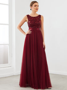 Color=Burgundy | Sleeveless A Line Wholesale Bridesmaid Dresses with Round Neck-Burgundy 4