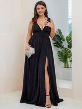Load image into Gallery viewer, Color=Black | Sleeveless Wholesale Bridesmaid Dresses with Deep V Neck and A Line-Black 3