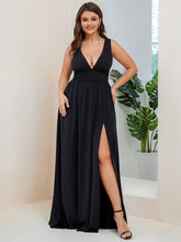 Load image into Gallery viewer, Color=Black | Sleeveless Wholesale Bridesmaid Dresses with Deep V Neck and A Line-Black 1