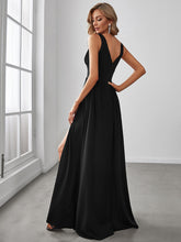 Load image into Gallery viewer, Color=Black | Sleeveless Wholesale Bridesmaid Dresses with Deep V Neck and A Line-Black 2