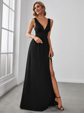 Load image into Gallery viewer, Color=Black | Sleeveless Wholesale Bridesmaid Dresses with Deep V Neck and A Line-Black 3