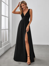 Load image into Gallery viewer, Color=Black | Sleeveless Wholesale Bridesmaid Dresses with Deep V Neck and A Line-Black 1