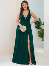 Load image into Gallery viewer, Color=Dark Green | Sleeveless Wholesale Bridesmaid Dresses with Deep V Neck and A Line-Dark Green 3