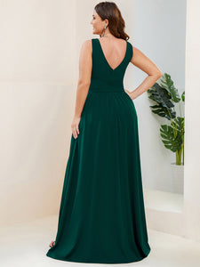 Color=Dark Green | Sleeveless Wholesale Bridesmaid Dresses with Deep V Neck and A Line-Dark Green 4
