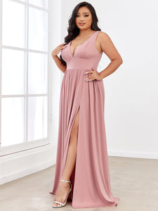 Color=Dusty Rose | Sleeveless Wholesale Bridesmaid Dresses with Deep V Neck and A Line-Dusty Rose 4