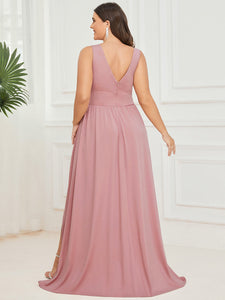 Color=Dusty Rose | Sleeveless Wholesale Bridesmaid Dresses with Deep V Neck and A Line-Dusty Rose 3