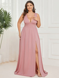 Color=Dusty Rose | Sleeveless Wholesale Bridesmaid Dresses with Deep V Neck and A Line-Dusty Rose 2