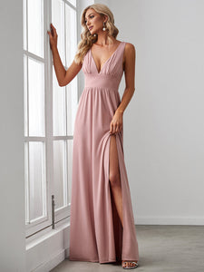 Color=Dusty Rose | Sleeveless Wholesale Bridesmaid Dresses with Deep V Neck and A Line-Dusty Rose 4