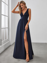 Load image into Gallery viewer, Color=Navy Blue | Sleeveless Wholesale Bridesmaid Dresses with Deep V Neck and A Line-Navy Blue 4
