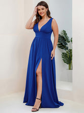 Load image into Gallery viewer, Color=Sapphire Blue | Sleeveless Wholesale Bridesmaid Dresses with Deep V Neck and A Line-Sapphire Blue 2