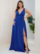 Load image into Gallery viewer, Color=Sapphire Blue | Sleeveless Wholesale Bridesmaid Dresses with Deep V Neck and A Line-Sapphire Blue 3