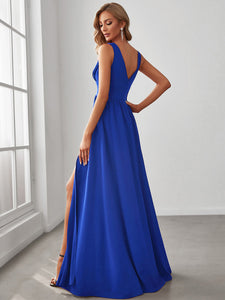 Color=Sapphire Blue | Sleeveless Wholesale Bridesmaid Dresses with Deep V Neck and A Line-Sapphire Blue 2