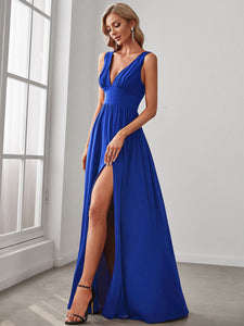 Color=Sapphire Blue | Sleeveless Wholesale Bridesmaid Dresses with Deep V Neck and A Line-Sapphire Blue 3