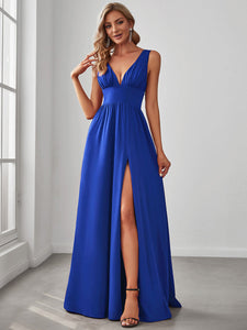 Color=Sapphire Blue | Sleeveless Wholesale Bridesmaid Dresses with Deep V Neck and A Line-Sapphire Blue 4
