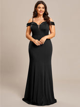Load image into Gallery viewer, Color=Black | Off Shoulder Mermaid Sequin Detail Wholesale Evening Dresses-Black 4