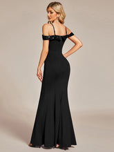 Load image into Gallery viewer, Color=Black | Off Shoulder Mermaid Sequin Detail Wholesale Evening Dresses-Black 2