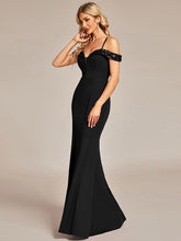 Load image into Gallery viewer, Color=Black | Off Shoulder Mermaid Sequin Detail Wholesale Evening Dresses-Black 4