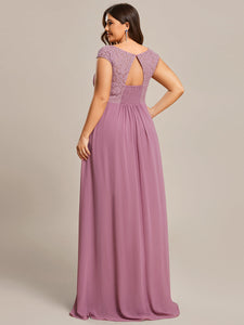 Color=Orchid | Cap Sleeve A Line Wholeslae Lace & Chiffon Evening Dresses-Orchid 2