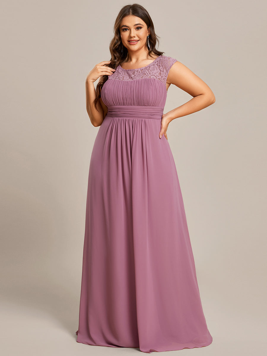 Color=Orchid | Cap Sleeve A Line Wholeslae Lace & Chiffon Evening Dresses-Orchid 1