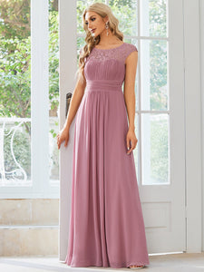Color=Orchid | Cap Sleeve A Line Wholeslae Lace & Chiffon Evening Dresses-Orchid 4