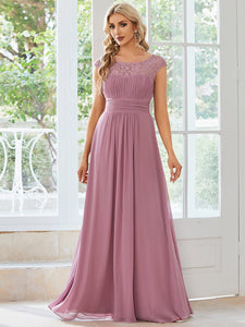 Color=Orchid | Cap Sleeve A Line Wholeslae Lace & Chiffon Evening Dresses-Orchid 1