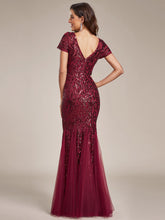 Load image into Gallery viewer, Color=Burgundy | Round Neck Mermaid Sequin &amp; Mesh Wholesale Evening Dresses-Burgundy 2