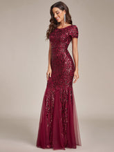 Load image into Gallery viewer, Color=Burgundy | Round Neck Mermaid Sequin &amp; Mesh Wholesale Evening Dresses-Burgundy 3