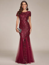 Load image into Gallery viewer, Color=Burgundy | Round Neck Mermaid Sequin &amp; Mesh Wholesale Evening Dresses-Burgundy 4